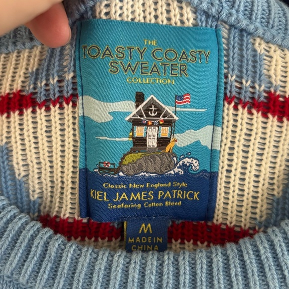 Kiel James Patrick Unisex “Toasty Coasty” Baby Blue/Sailboat Pattern Sweater - Picture 2 of 3